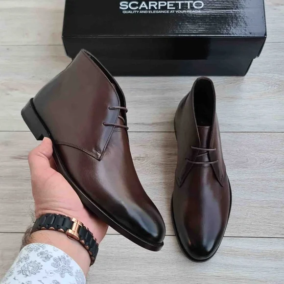 Premium Leather Brown Chukka Boots, Mens Lace-up Ankle Boots, Hand-Stitched Sole